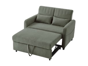 Canapé-lit pliant 2 places vert armée, assise extractible, dossier réglable 3 positions, tissu coton-lin respirant