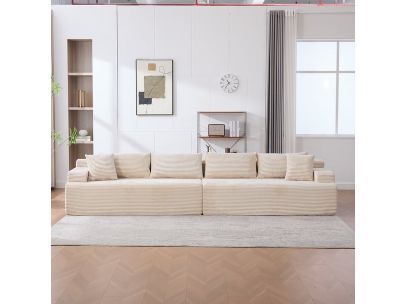 Canapé modulable ivoire en tissu chenille, canapé sectionnel confortable avec mousse 30d pour salon - Conforama E
