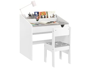 Ensemble bureau et chaise pour enfants, avec rangement, tiroir coulissant, pour les 3-6 ans, motif étoilé - gris