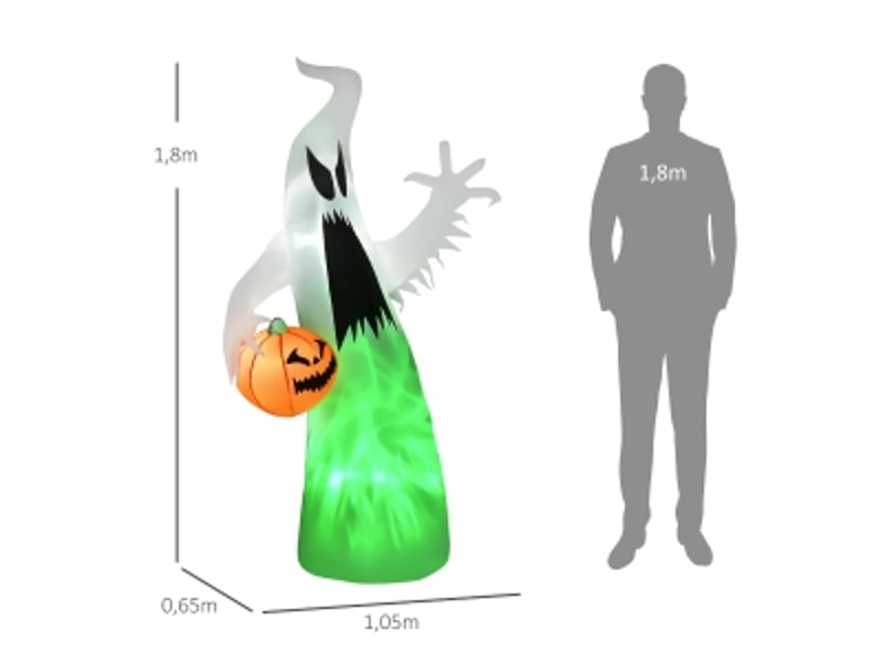  Décoration gonflable d’halloween avec led, fantôme et citrouille, en polyester blanc pour intérieur et extérieur  - Conforama D
