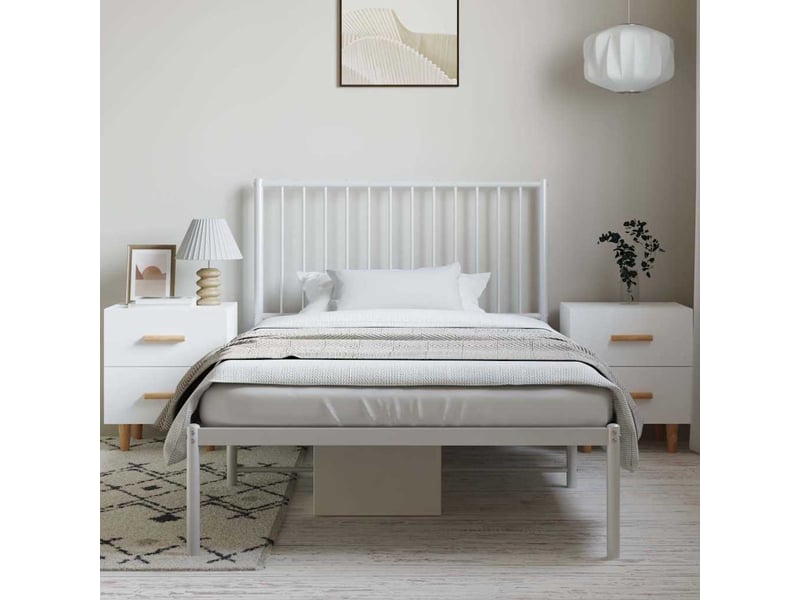  Lit simple- lit adulte -  cadre de lit métal sans matelas et tête de lit blanc 100x200 cm  - Conforama B