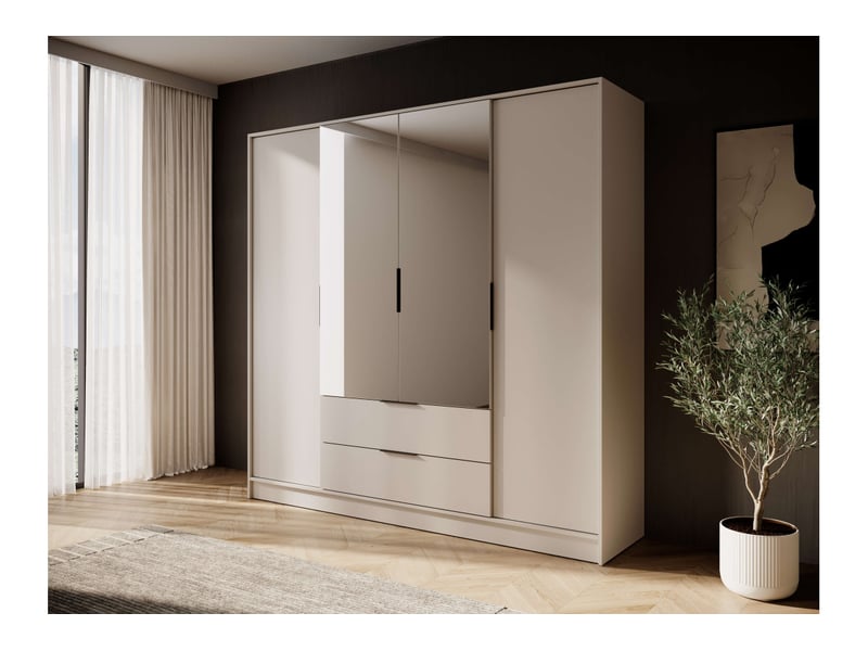  Armoire mirage 4 portes dont 2 miroirs avec penderie - beige MIRAGE - Conforama B