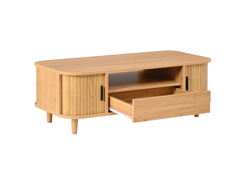 Table basse avec 1 tiroir 2 portes , table salon en mdf et panneau de particules naturel, 100x50x35 cm - Conforama R