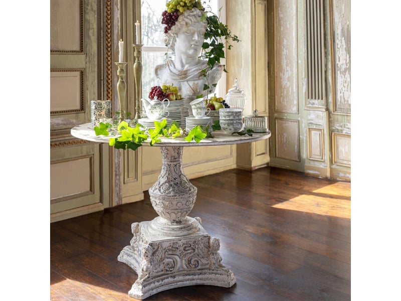  Table de jardin ronde naïs 123cm blanc cassé  - Conforama D