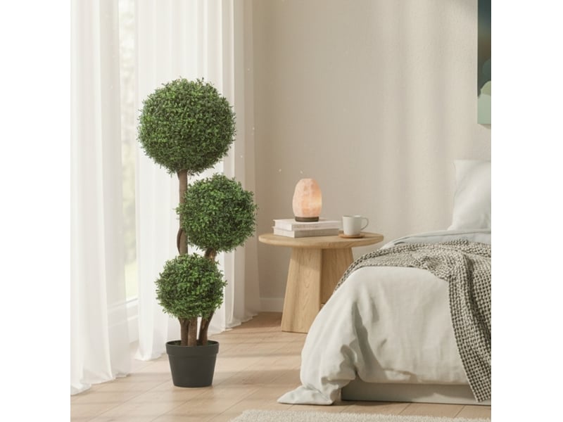 Plante artificielle buis à trois boules verte 100 cm, feuillage anti-uv pour intérieur et extérieur sans entretien - Conforama B
