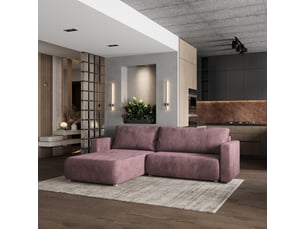Canapé d'angle réversible convertible <strong>MASSENO</strong> <strong></strong> 3 places Velours côtelé violet avec coffre de rangement