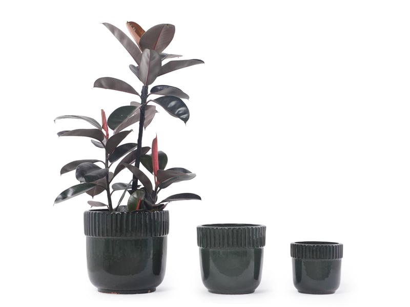 Lot de 3 pots de fleurs en céramique faits main ø 3830,523 cm, vert foncé brillant