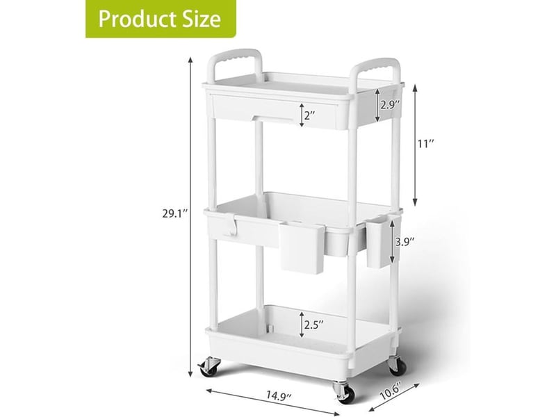  Chariot de service 3 niveaux noir avec tiroir, paniers ventilés et 4 roues pivotantes  - Conforama B