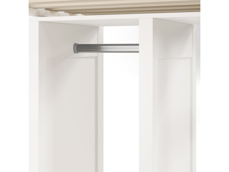 Lit mezzanine, 90 x 200 cm, vec bureau, penderie ouverte et étagères, barrière de sécurité, blanc - Conforama E