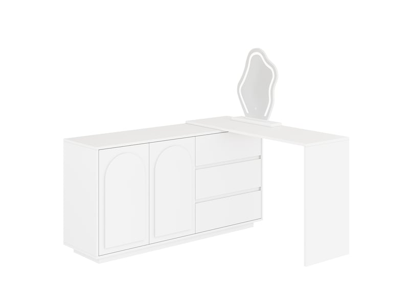  Coiffeuse blanche 140x40x75 cm avec miroir led, plateau extensible et 3 tiroirs  - Conforama A