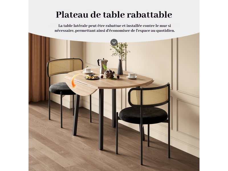  Table à manger pliante ronde 100 x 100 cm, 2-4 personnes, plateau rabattable, pieds métal, finition chêne Jamama eleni - Conforama E