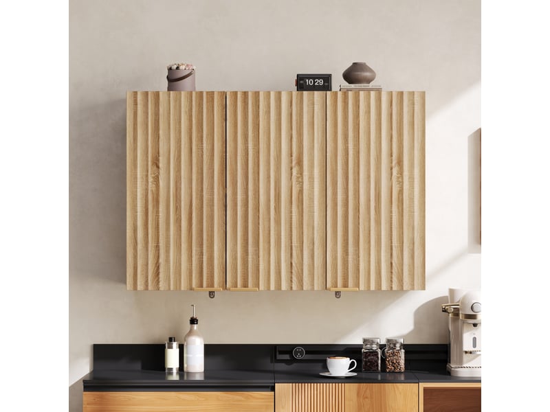  Armoire murale cuisine 3 portes meuble haut de rangement placard suspendu 90x29x60 cm naturel  - Conforama W