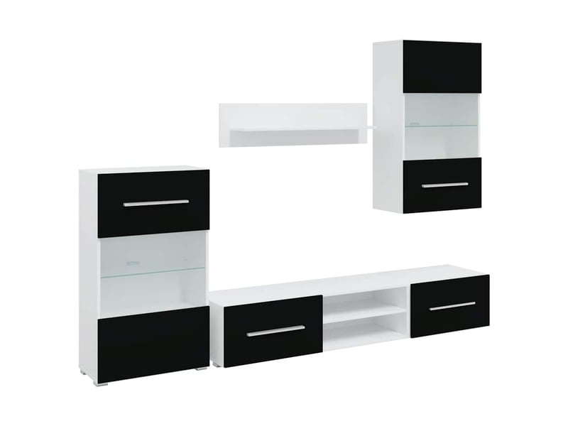  Meubles tv - banc tv - meuble de rangement avec lumière led 5 pcs noir mat bois d'ingénierie  - Conforama A