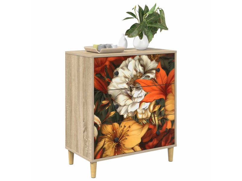  Commode chambre, meuble de rangement gennep impression de lys 66 x 36,5 x 75 cm sonoma  - Conforama C