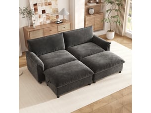 Canapé d'angle panoramique fixe <strong></strong> <strong></strong> 3 places Tissu gris avec coffre de rangement