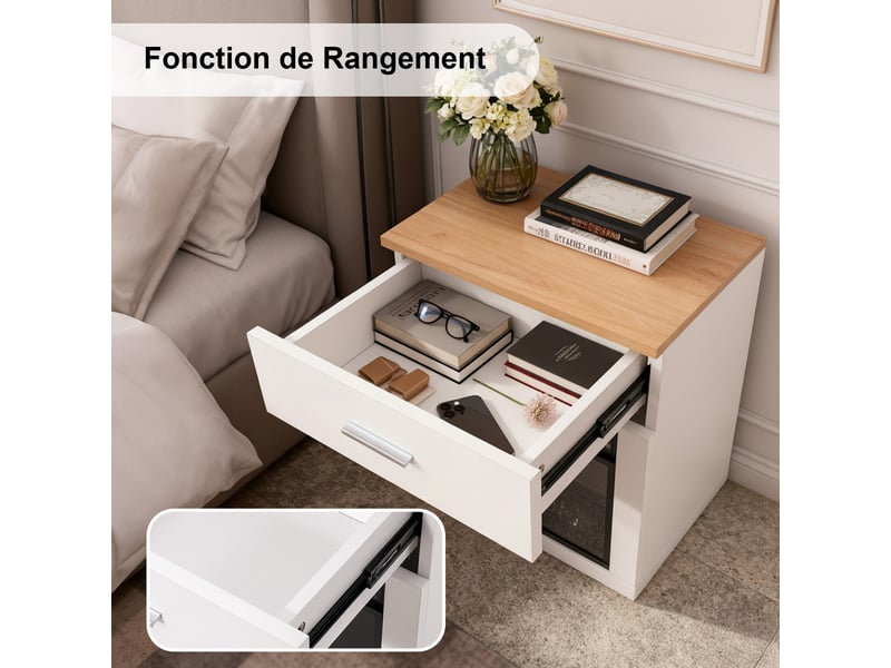 Homavo 14'' cheminée électrique, 1000w, flamme 3d, télécommande, minuterie, sécutité surchauffe, table de chevet incluse - Conforama E