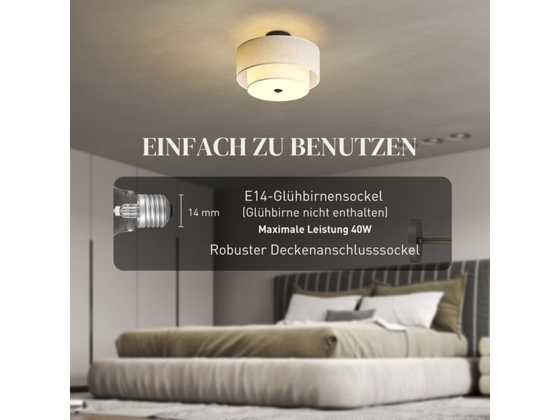  Lampe de plafond - doubles abat-jours - aspect lin - crème blanc - ø40x26 cm - compatible ampoules e14 40x40x26cm - Conforama D