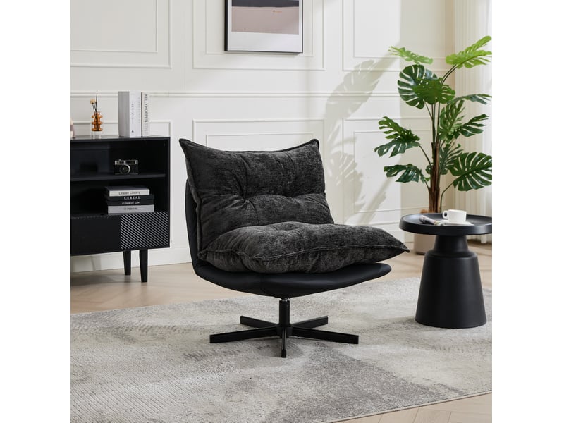 Fauteuil relax pivotant avec dossier inclinable 3 positions et mousse à mémoire, base métallique noire, gris foncé - Conforama D