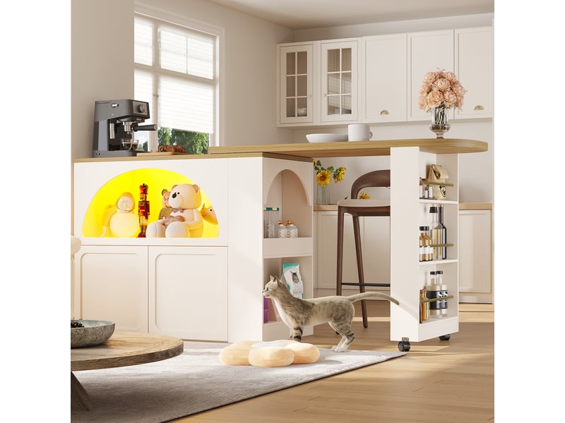  Table de bar blanc - 205 cm led mdf table de bar blanc - Conforama D