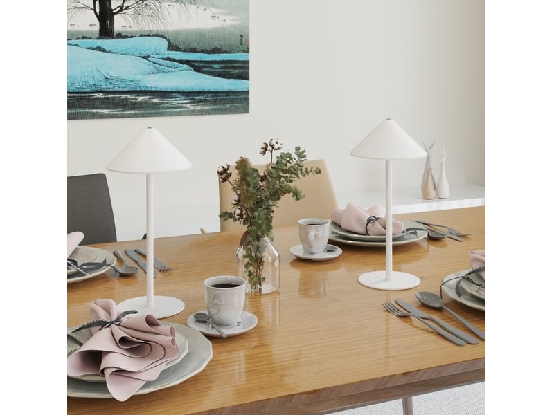  Lot de 2 lampes de table ø15 x 31,5 cm blanches en métal, rechargeables usb avec 3 couleurs de lumière  - Conforama D