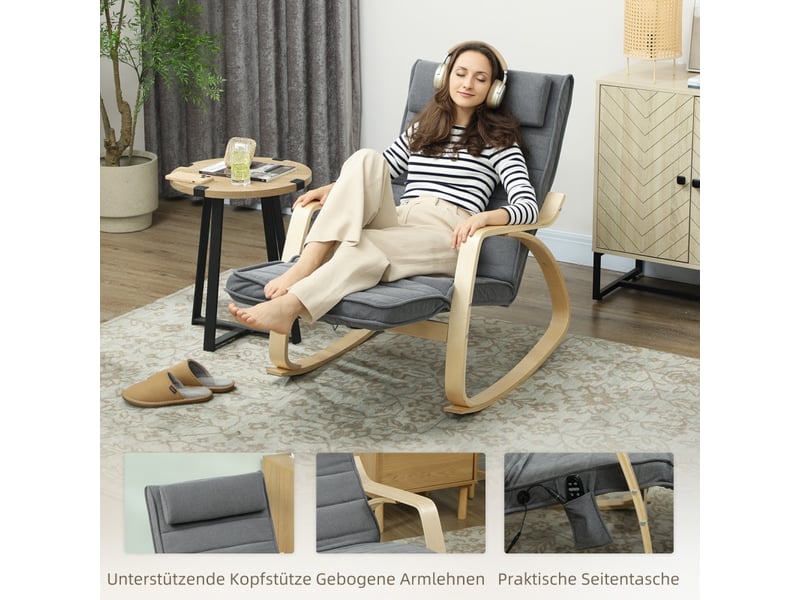  Fauteuil à bascule massant 5 modes avec chauffage lombaire et repose-pieds réglable en polyester gris  - Conforama B