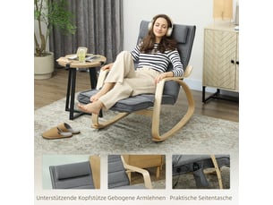 Fauteuil à bascule massant 5 modes avec chauffage lombaire et repose-pieds réglable en polyester gris