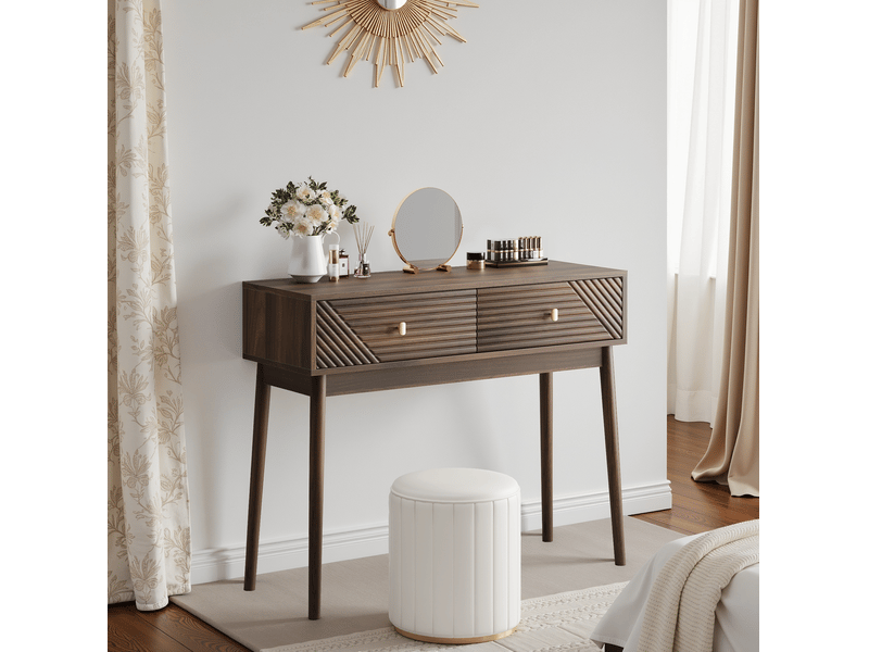  Bureau console 100x35x80 cm avec 2 tiroirs en mdf couleur marron, design simple, qualité et rangement optimisé  - Conforama D
