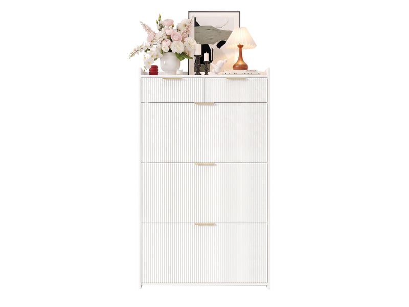  Meuble à chaussures 3 abattants et 2 tiroirs, blanc, 80 x 25 x 135 cm  - Conforama A