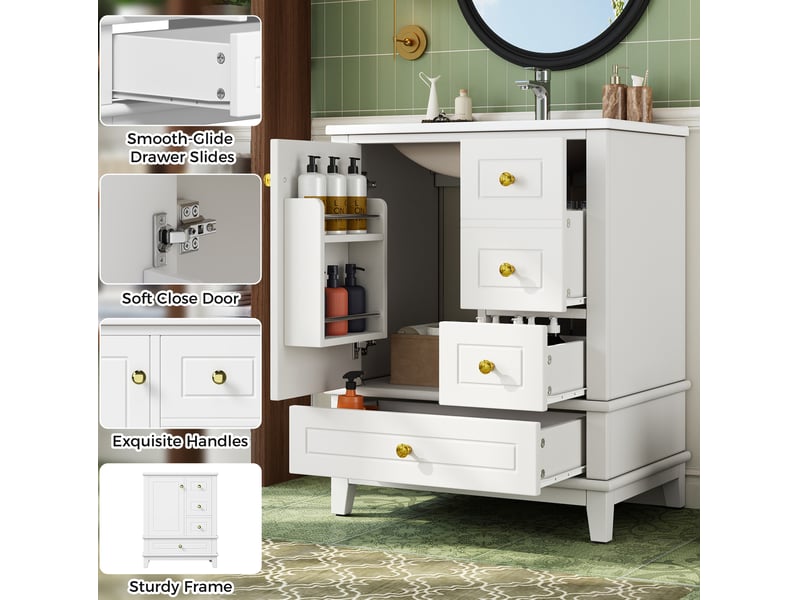  Meuble sous vasque 61 x 47 cm - blanc - 3 tiroirs, porte soft close et vasque en céramique incluse  - Conforama E