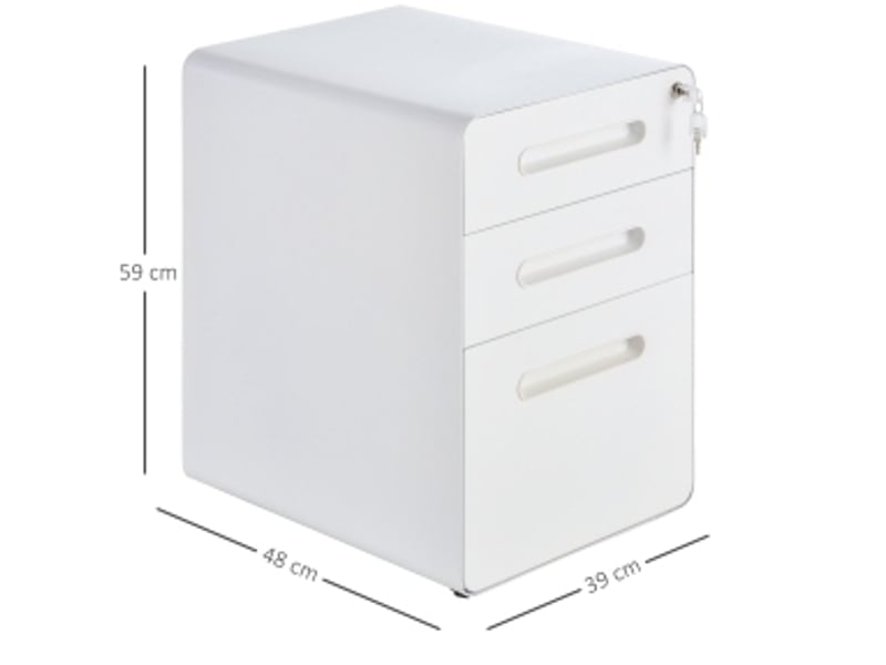 Rollcontainer bureau 39x48x59 cm – blanc – 3 tiroirs verrouillables sur roulettes en acier pour documents a4  - Conforama C