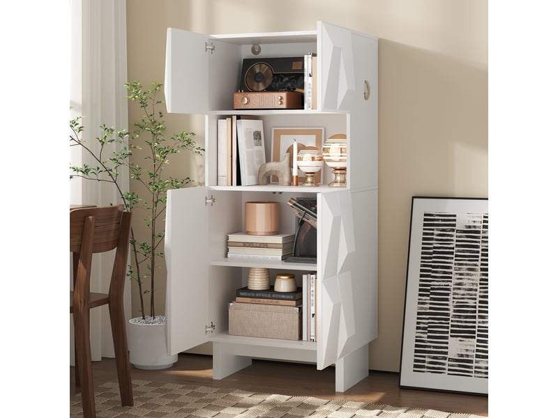  Vitrine 4 portes, niche ouverte et étagère réglable en panneaux de particules 60,5×34×135,5 cm blanche  - Conforama C