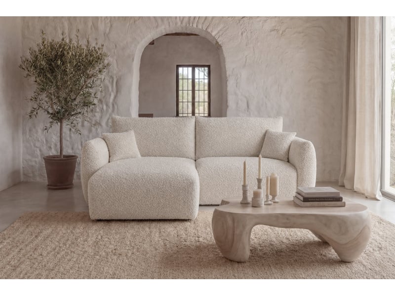  Elio mini - canapé d'angle convertible tissu bouclette 3 places beige  - Conforama E