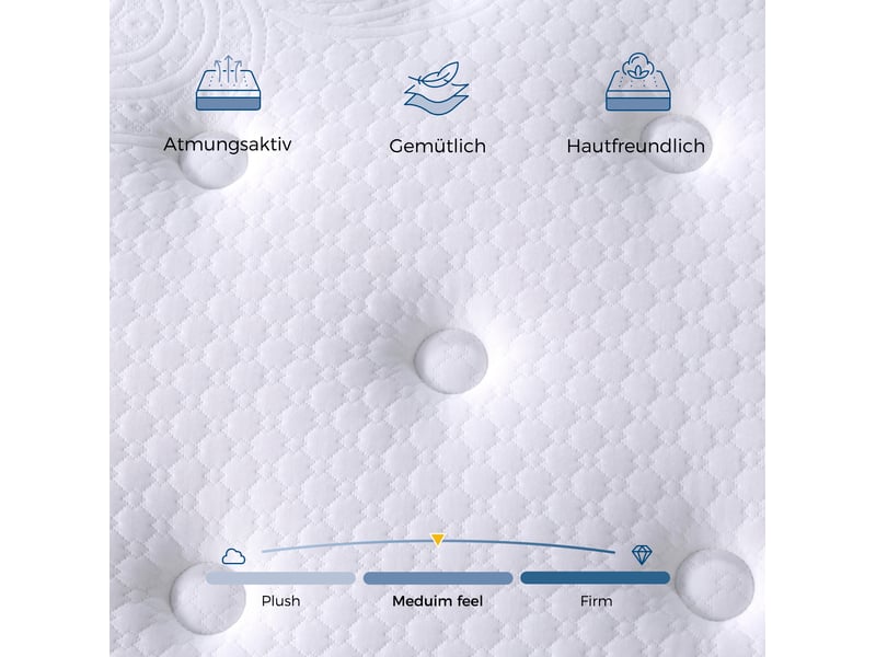  Matelas 200x180x25 cm, 7 zones ergonomiques, soutien renforcé, mousse de confort avec ressorts, finition blanc  - Conforama E