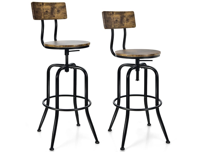  Lot de 2 tabourets de bar réglables hauteur 69 à 76 cm avec dossier ergonomique style industriel en métal noir 20_0020458  - Conforama A
