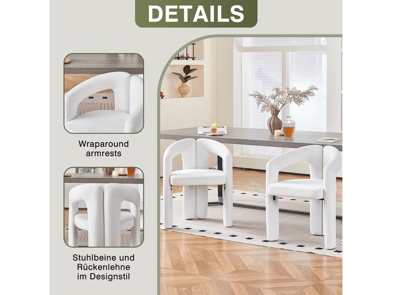  Lot de 4 chaises de salle à manger en velours beige avec accoudoirs, style design et confort durable  - Conforama D
