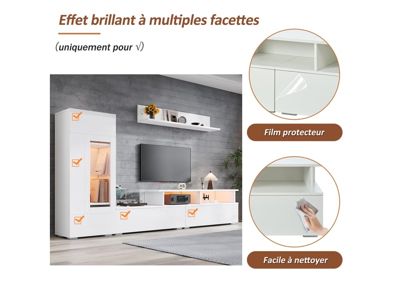  Ensemble meuble tv mural 3 pièces - led - blanc - l170 x p35 x h45 cm - pour tv jusqu'à 60 pouces  - scandinave  - Conforama D