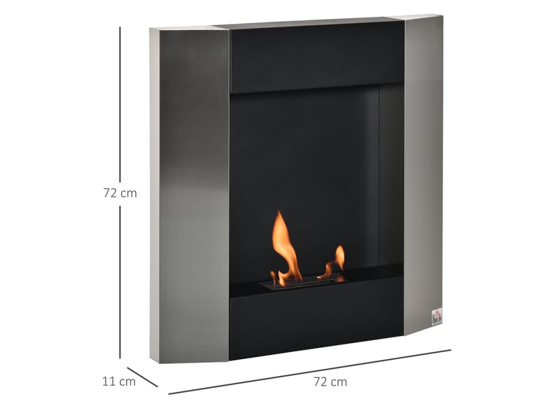  Cheminée murale au bioéthanol avec réservoir de 0,7 l et couverture de 20 m², acier, 72 x 11 x 72 cm, argent et noir  - Conforama C
