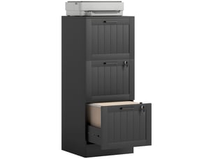 Caisson de bureau 3 tiroirs avec serrure en bois noir 40 x 40 x 101 cm