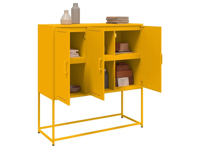  Buffet haut - bahut - meuble de rangement jaune moutarde 100,5x39x107 cm acier  - Conforama D