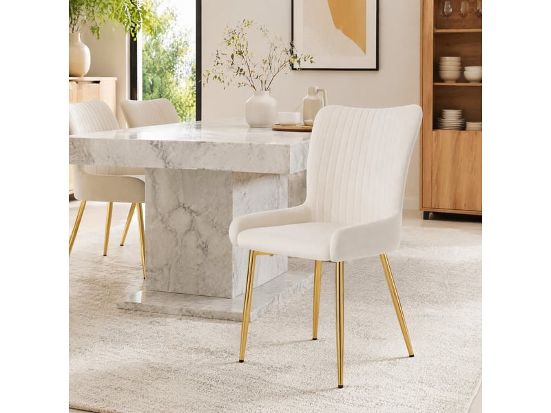  Lot de 6 chaises de salle à manger en velours beige et doré  - Conforama B