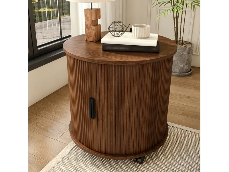  Table de chevet tcqpz cylindrique 60 x 60 x 60 cm avec prise ac et 2 ports usb mdf décor noyer  - Conforama B