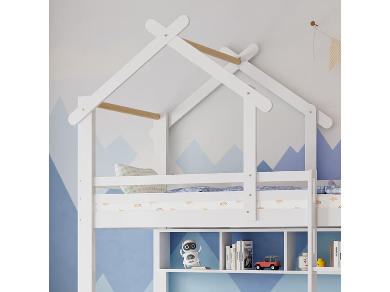 Lit superposé en bois massif et mdf blanc 90x200 cm - Conforama E