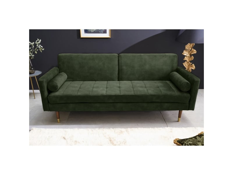  Canapé droit atelia vert foncé convertible – canapé-lit design en velours avec structure en bois massif  - Conforama E