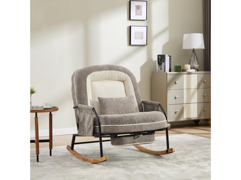  Fauteuil à bascule - 80x87x95 cm - fauteuil à basse moderne avec repose-pieds et dossier réglable - gris clair  - Conforama B