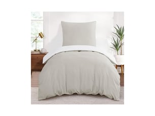 Housse de couette 140x200 réversible avec taie d'oreiller 65x65 cm beige blanc - parure de lit 140 x 200 adulte personne microfibre couette avec fermetures éclair