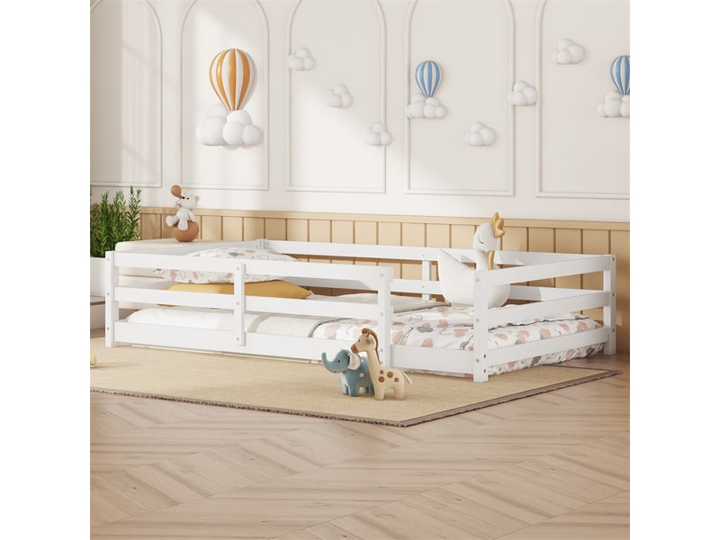 Lit enfant 140x200 cm - lit bébé 140x200 cm - avec barrière de sécurité - facile à assembler - bois de pin -blanc - Conforama B