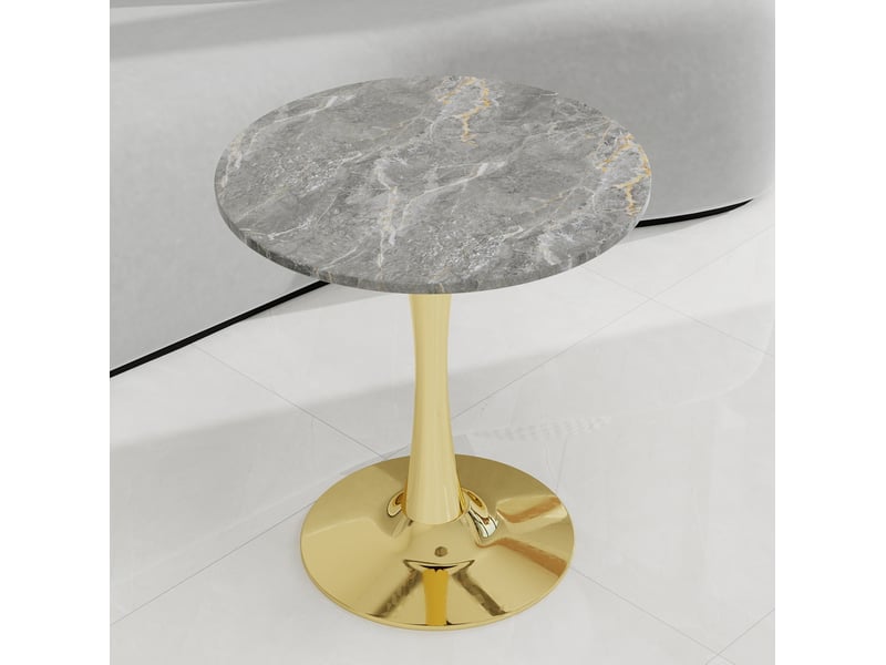  Table à manger ronde 70 cm dorée, plateau en marbre artificiel gris veiné, h. 72 cm  - Conforama E