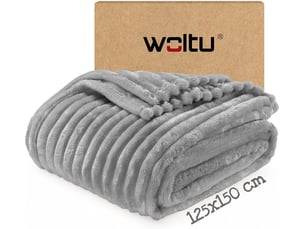 Plaid polaire gris, flanelle côtelée, 125x150cm, moelleux et léger,350 gm², pour lit et voyage