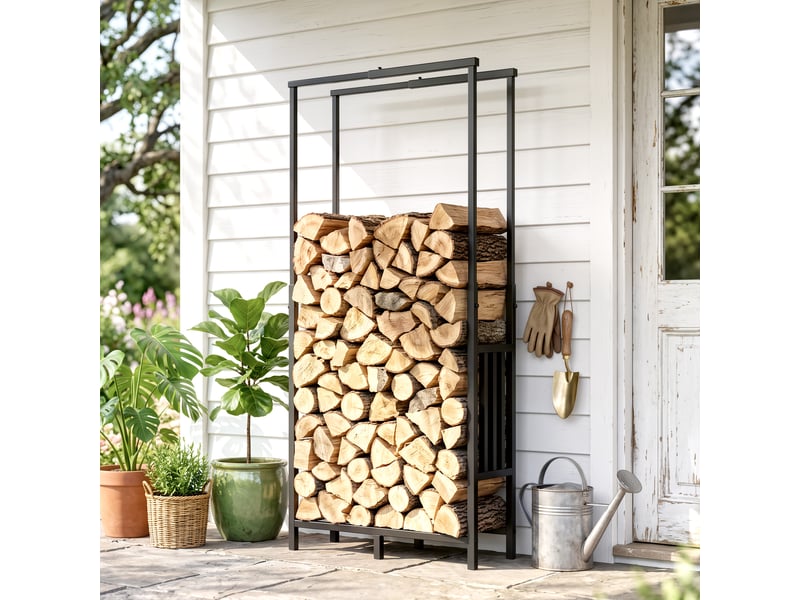  Porte-bûches extérieur réglable en acier noir, 45,5-75,5 x 25 x 98-170 cm, charge 100 kg  - Conforama D
