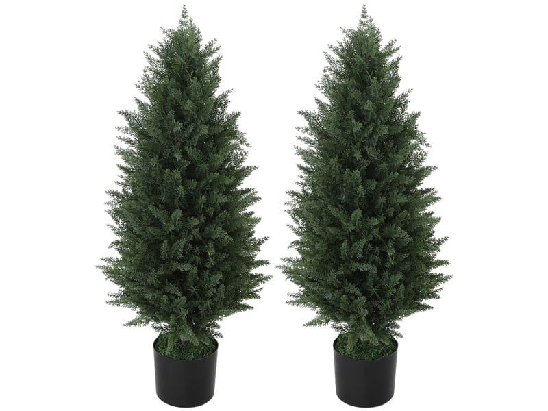  Lot de 2 cyprès artificiels, 831 feuilles, pot en ciment, résistants aux uv, 90 cm, verts  - Conforama B